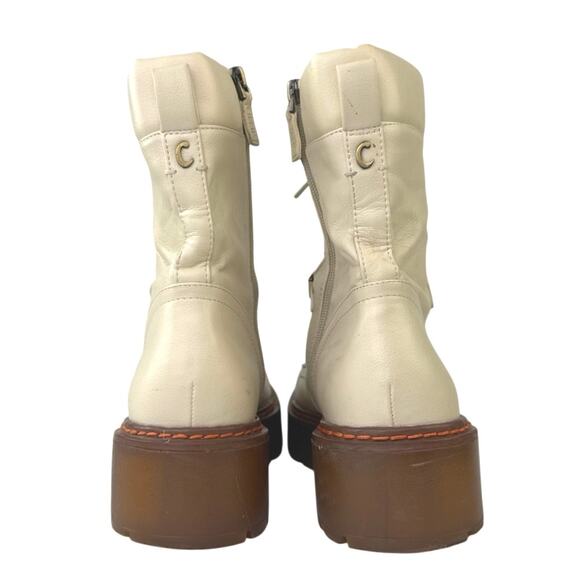 Sam Edelman Circus Sanders Ivory White Leather Round Toe Lace Up Combat Boots 11 - Picture 3 of 8